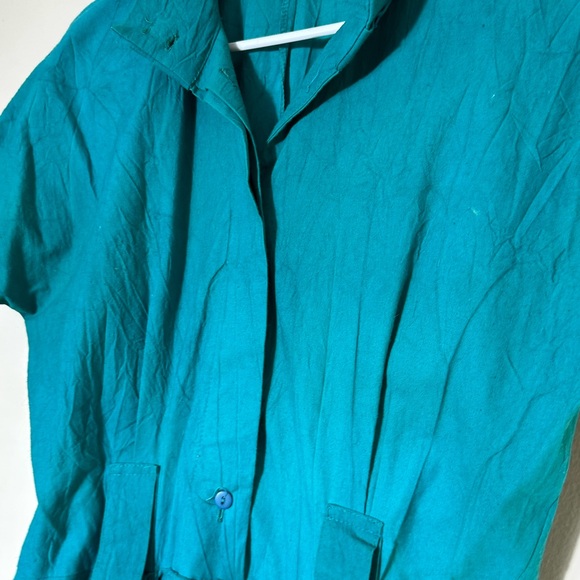 Rabbit Rabbit Rabbit Designs Teal Jumper Style Dress 90s Vintage Made in USA - Picture 3 of 5